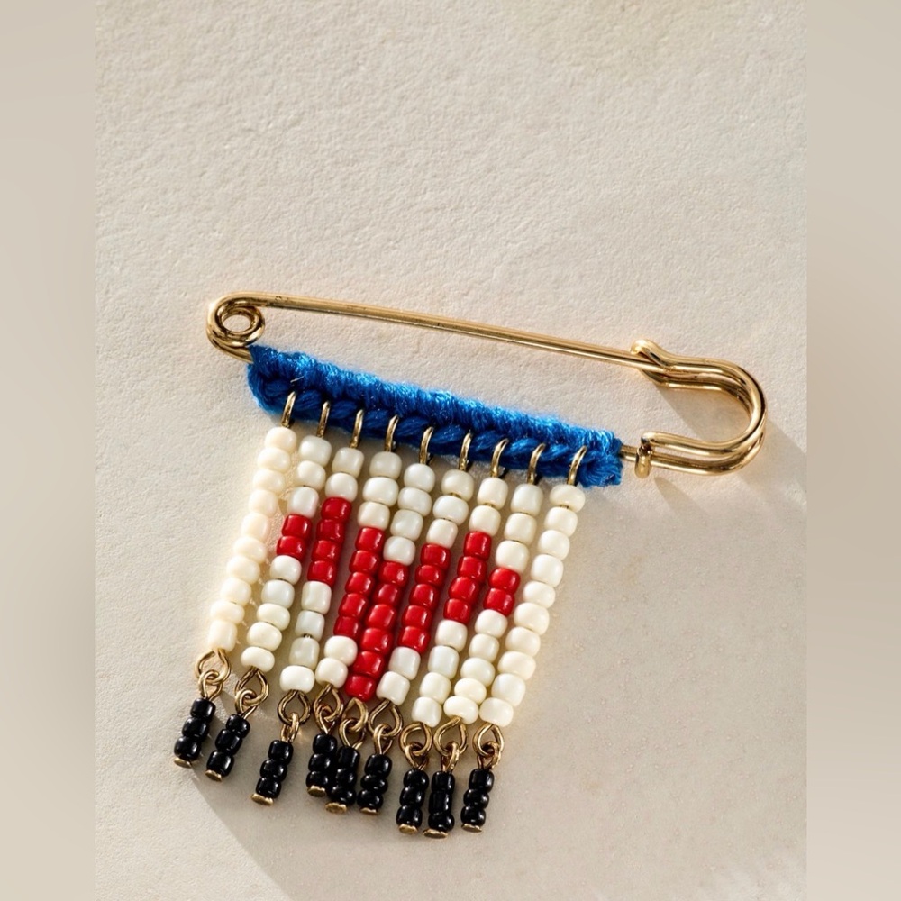Free People Bead Baby Brooch White/Red NWT